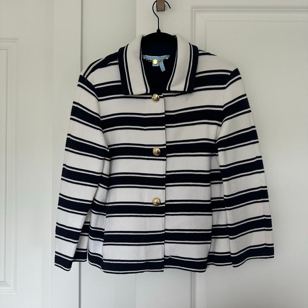 Draper James (S) Navy/White Stripe Lady Jacket- Preppy, Coastal, Work, Office